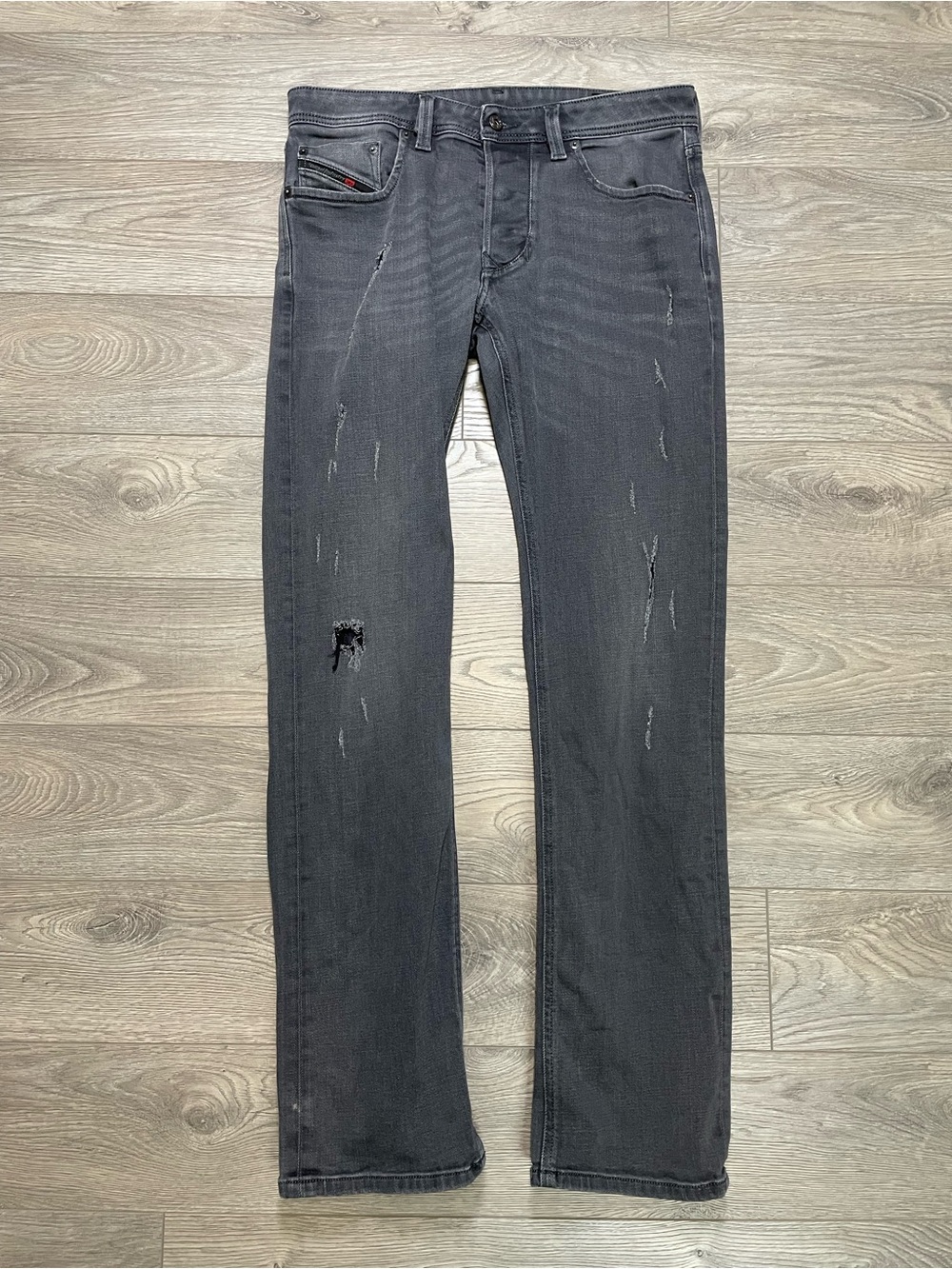 Diesel Distressed Grey Jeans Slim Straight Vintage Denim Punk Rock Grunge